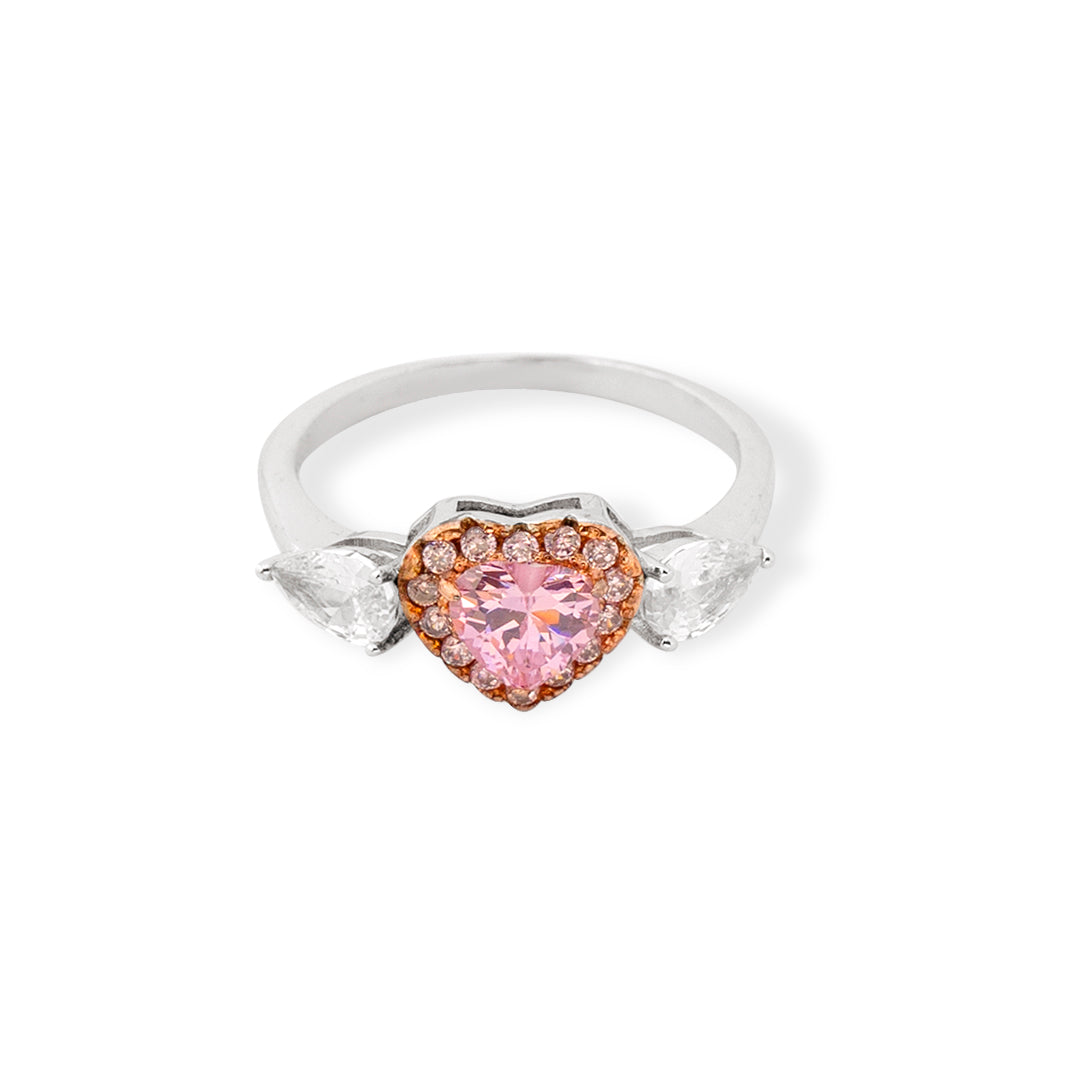 PINK HEART SHAPE CZ RING